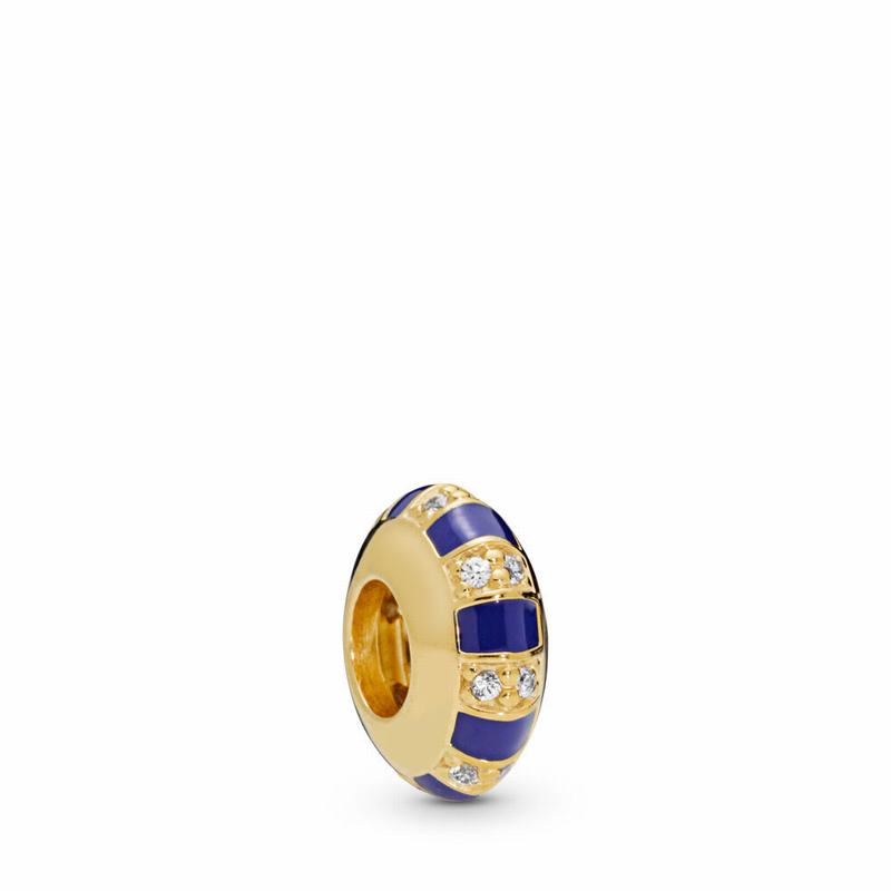 Pandora Shine™ Exotic Stones & Stripes Spacer Charm - 18ct Gold Plated/Enamel/Blue/Cubic Zirconia -